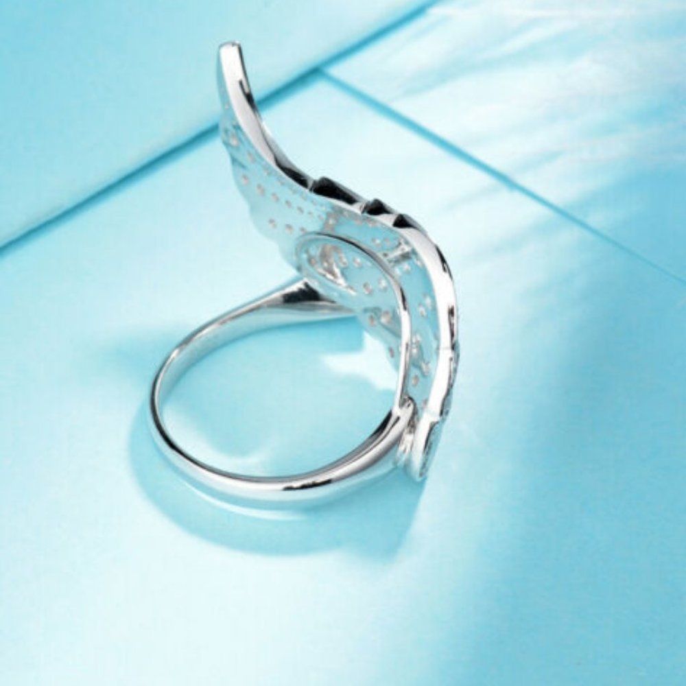 Feather 925  Silver  White Sapphire Ring - Picture 6 of 10